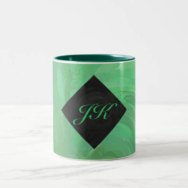 Emerald Cream and Black Monogram Two-Tone Coffee Mug (Center)