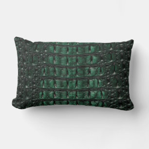 Emerald Crocodile Leather Luxury Exotic Skin Lumbar Pillow