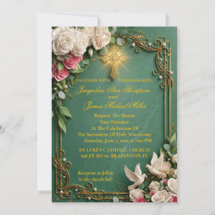 Emerald Cross & Rose Garden Wedding Invitation