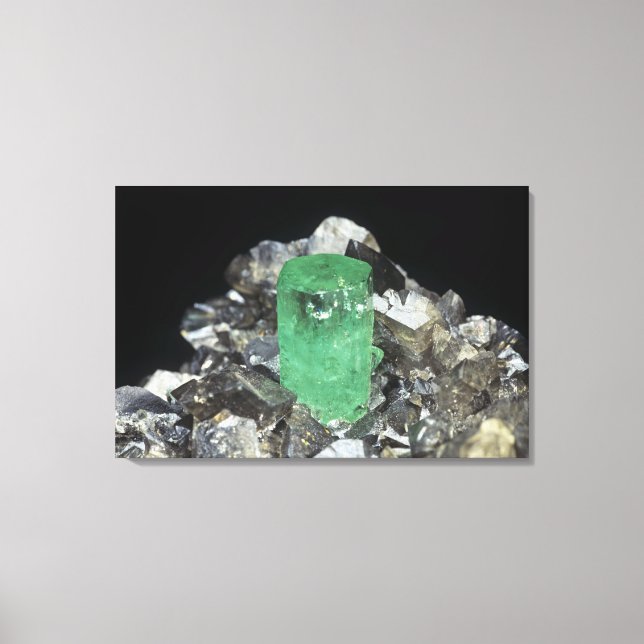 Emerald crystal in Calcite, Colombia, South Americ Canvas Print (Front)