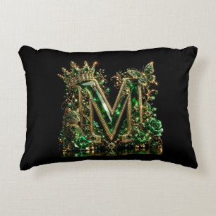Emerald Crystal Letter M Royal Luxury Accent Pillow