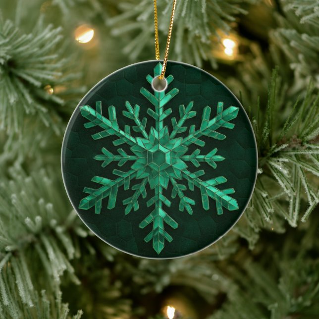 Emerald Crystal Snowflake Art Ceramic Ornament (Tree)