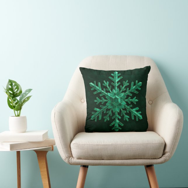 Emerald Crystal Snowflake Art Throw Pillow (Chair)