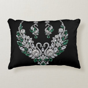 Emerald Crystal Swans Luxury Jewellery Accent Pillow