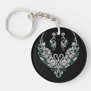 Emerald Crystal Swans Luxury Jewellery Keychain