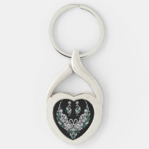 Emerald Crystal Swans Luxury Jewellery Keychain