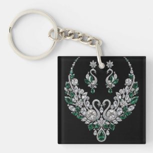 Emerald Crystal Swans Luxury Jewellery Keychain