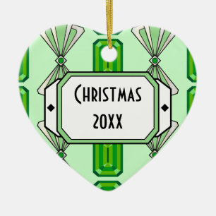 Emerald Deco Stripe Ceramic Ornament