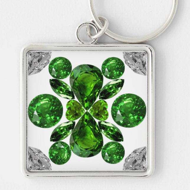 Emerald Diamond Gemstone Art Green Keychain (Front)