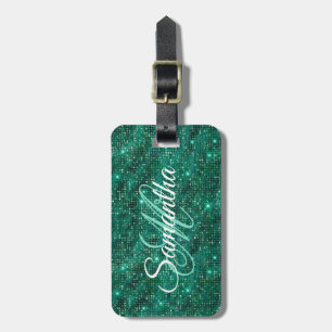 Emerald Diamond Studded Foil Fancy Monogram Luggage Tag