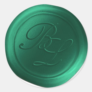 Emerald Double Monogram Faux Wax Seal Stickers
