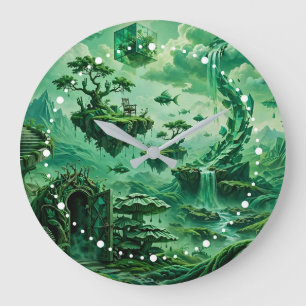 Emerald Dreams Surreal Landscape Shades of Green Large Clock