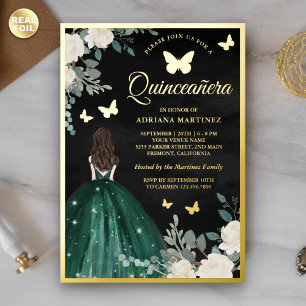 Emerald Dress Butterfly Black Quinceanera Gold