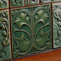 Emerald Elegance Art Nouveau Ceramic Tile