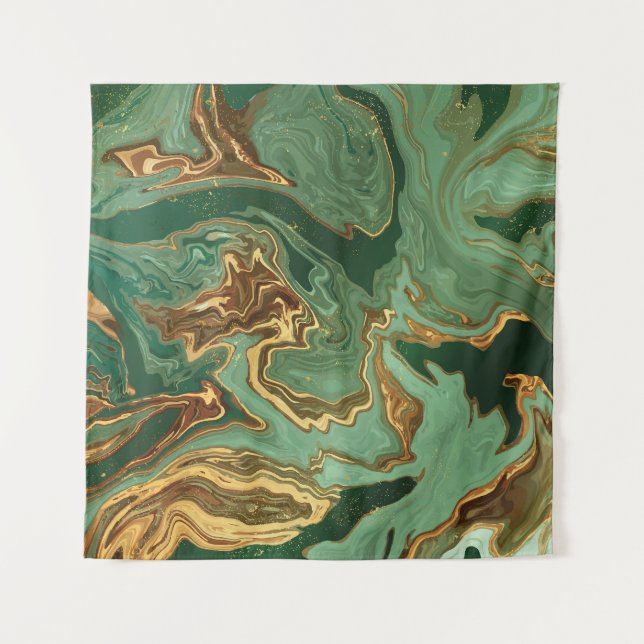 Emerald Elegance: Gold Marble Luxury Tapestry (Front)