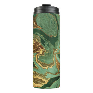 Emerald Elegance: Gold Marble Luxury Thermal Tumbler