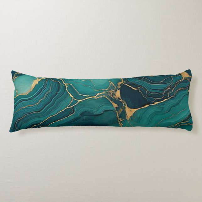 Emerald Elegance: Gold Marbleized Body Pillow (Front)