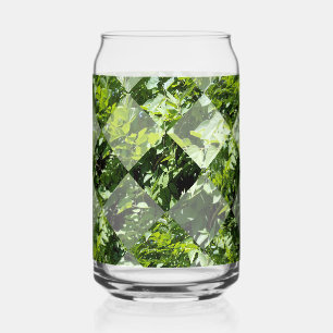 Emerald Elegance: Green Leaves in Diamond Cut, Can Glass