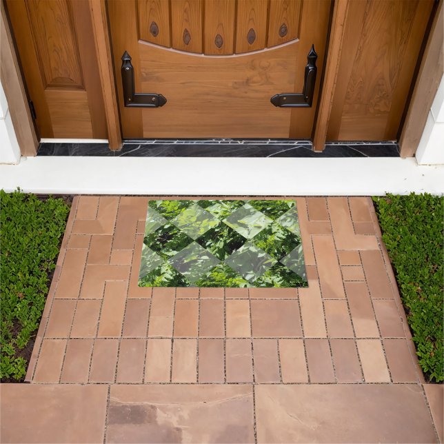 Emerald Elegance: Green Leaves in Diamond Cut, Doormat (Outdoor)