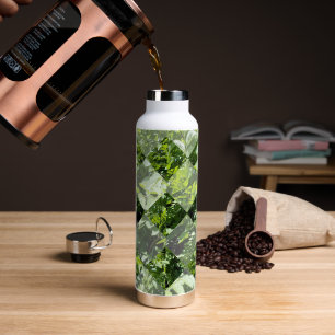 Emerald Elegance: Green Leaves in Diamond Cut, Water Bottle