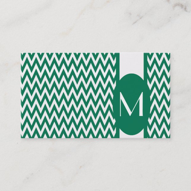 Emerald Elegant Chevron Monogram Business Card (Front)