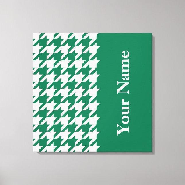 Emerald Elegant Houndstooth with name Canvas Print (Front)