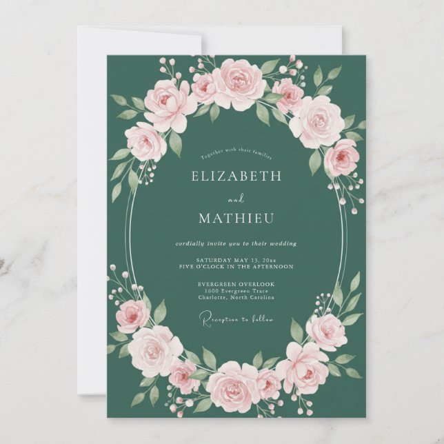 Emerald Elegant Romantic Botanical Wedding Invitation (Front)