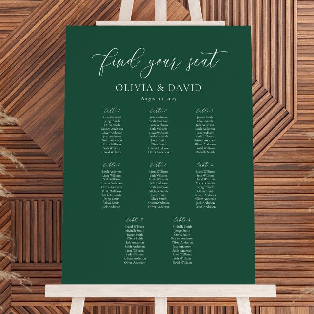 Emerald Elegant Script 8 table Seating Chart (Creator Uploaded)
