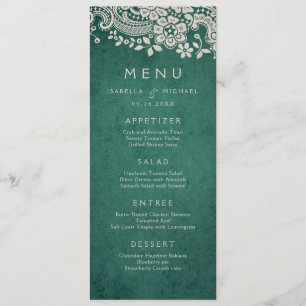 Emerald elegant vintage lace rustic wedding menu