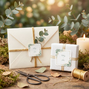 Emerald Eucalyptus Gold Berry Frame Wedding Square Sticker
