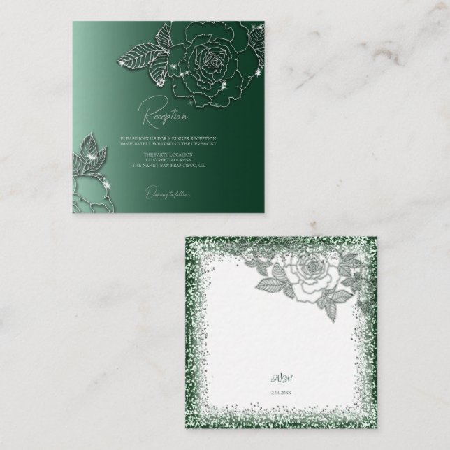 Emerald Evergreen Silver Elegant Wedding Enclosure Card (Front/Back)