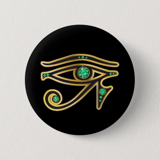 Emerald Eye of Ra in Gold 2 Inch Round Button (Front)