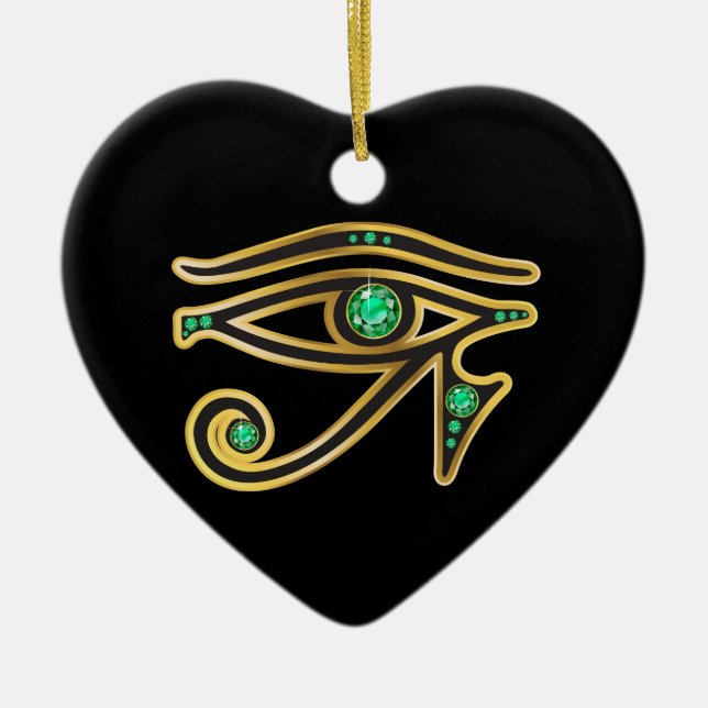 Emerald Eye of Ra in Gold Ceramic Ornament (Front)