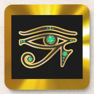 Emerald Eye of Ra in Gold Cork Coaster