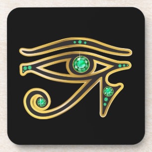Emerald Eye of Ra in Gold Cork Coaster