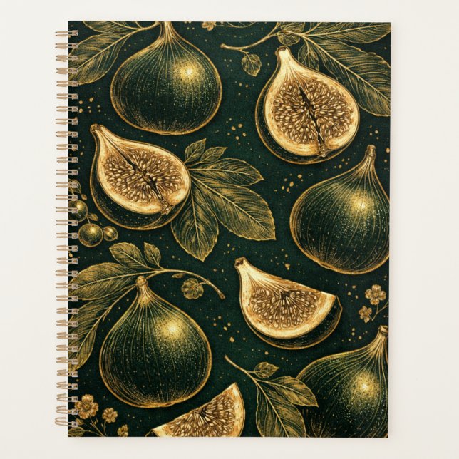 Emerald Fig Planner Cover Gold Botanical Accents  (Front)