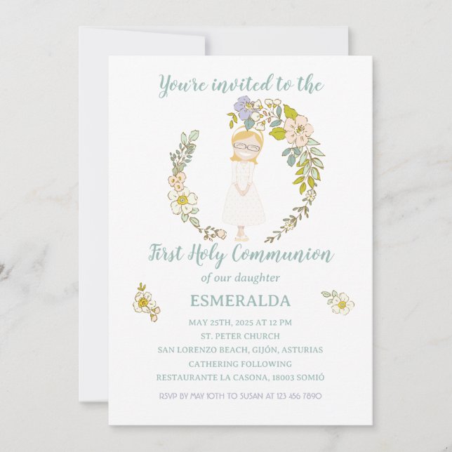 Emerald First Communion Invitation (Front)
