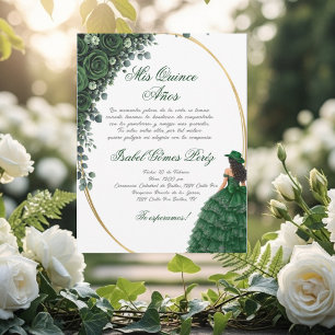 Emerald floral cowgirl Quinceanera Spanish Invitation