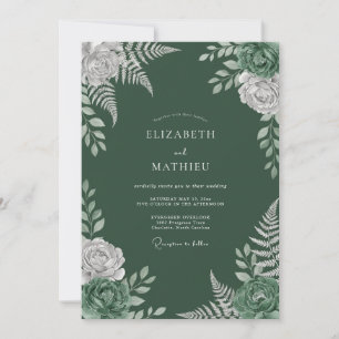 Emerald Floral Flourish Wedding Invitation