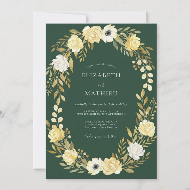 Emerald Floral Garland Wedding Invitation (Front)