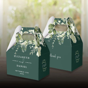 Emerald Floral Greenery Monogram Wedding Favor Box