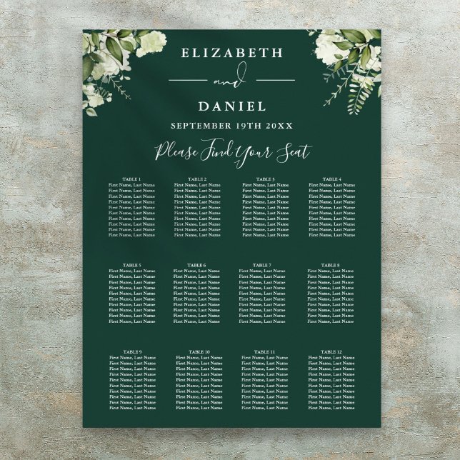 Emerald Floral Greenery Wedding Seating Chart (Emerald Floral Greenery Wedding Seating Chart)