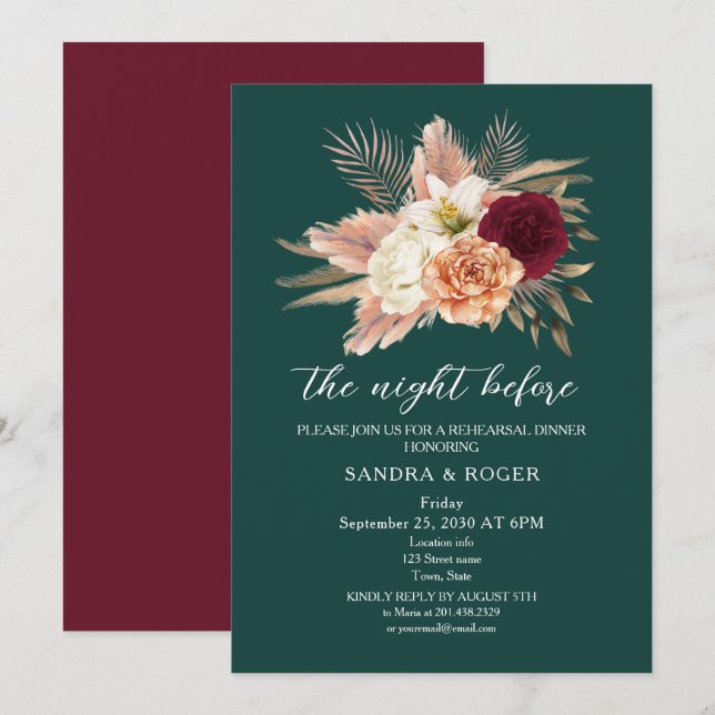 Emerald Floral Rehearsal Dinner Invite (Front/Back)