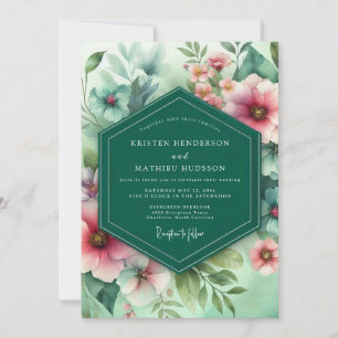 Emerald Floral Whimsy Wedding Invitation