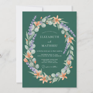 Emerald Floral Wreath Romance Wedding Invitation