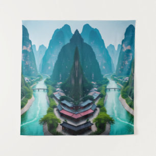 Emerald Flow: Scenic Mountain River Wall Tapestry
