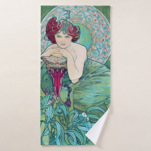 Emerald (Four Jewels), Alphonse Mucha Bath Towel