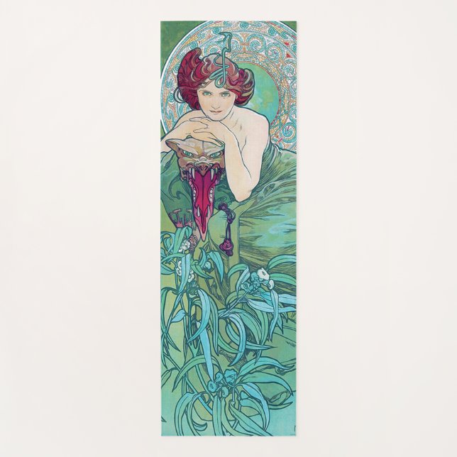 Emerald (Four Jewels), Alphonse Mucha Yoga Mat (Front)