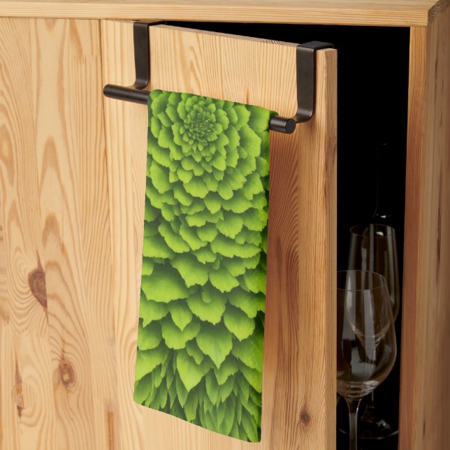 Emerald Fractal Bloom Kitchen Towel (Thirds Fold)