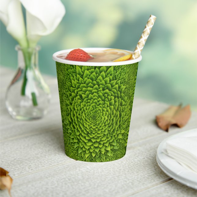 Emerald Fractal Bloom Paper Cups (Insitu)